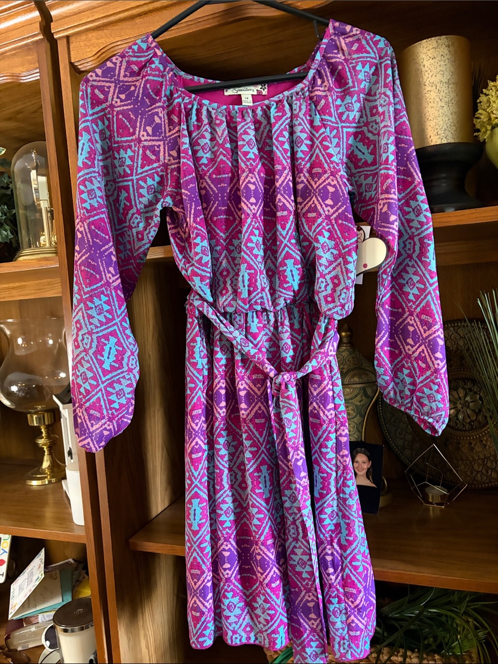 Speechless Purple & Aqua Geometric Belted Kids Dress NWT